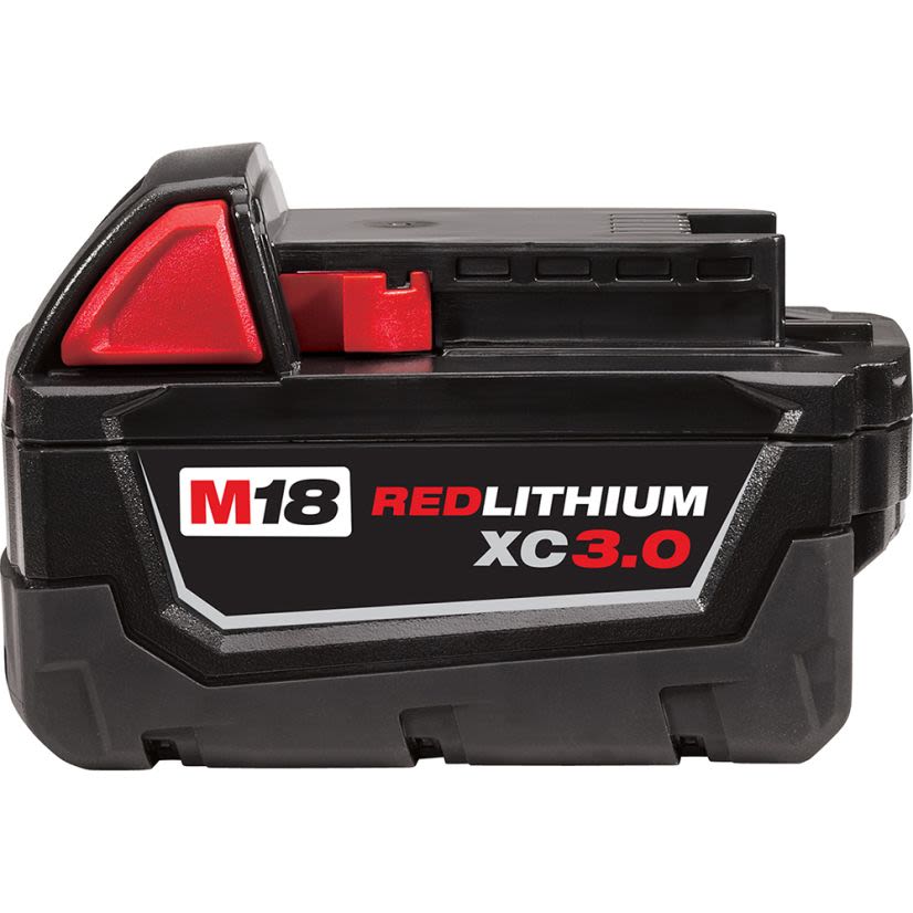 Milwaukee M18 REDLITHIUM 48-11-1828 High Capacity Rechargeable Cordless Battery Pack, 3 Ah Li-Ion Battery, 18 V DC Charge, For Use With M18 Cordless Power Tool